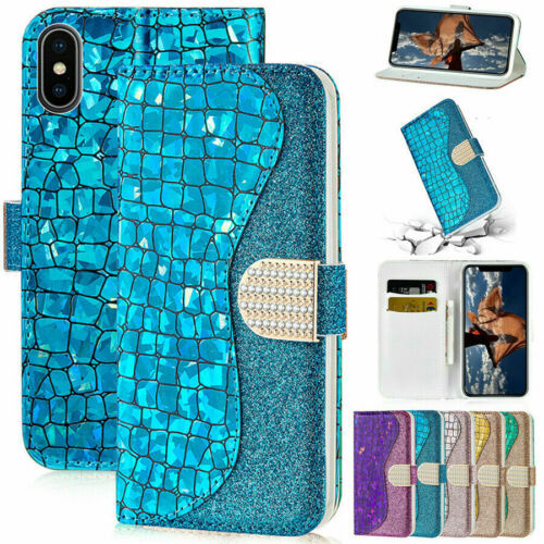 For iPhone 13 Pro Max X/XR 5S 6S 8 7 Plus XS Max Bling Leather Wallet Flip Case