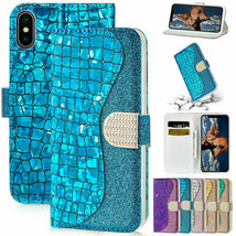 For iPhone 13 Pro Max X/XR 5S 6S 8 7 Plus XS Max Bling Leather Wallet Flip Case - £41.86 GBP
