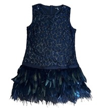 C Luce Dress Black Lace Sequin Feather Trim Sleeveless Cocktail Party  F... - $68.29