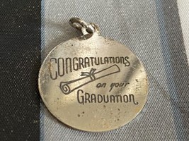 Vintage Sterling Silver Necklace Charm Graduation Congratulations 1970 D... - £18.67 GBP