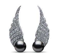 1.50ct Diamond Pearl 14k White Gold Angel Wings Wedding Earrings - £1,499.19 GBP