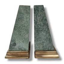 Vintage Marble Brass Bookends Set Green Gold Andrea by Sadek Library Decor - £117.84 GBP