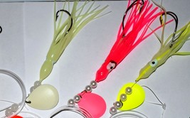 3 pk Hand Made Fluke/Flounder Glow,Pink,Yellow/Glow Bottom Rig Deep Cup ... - $8.00