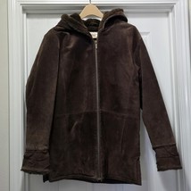 St Johns Bay Coat Womens Dark Brown Suede Leather Jacket Shearling Lined... - $857.27 MXN