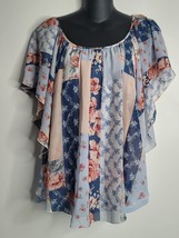 CATO Est 1946 Boho Floral Blouse Tank Top Shirt Womens Medium M Blue Chiffon - £13.14 GBP