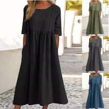 Cotton Mini Dresses with Pockets, Loose Dress for Women, Summer Plus Siz... - $27.99