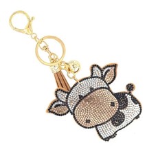 Bling Crystal Black White Cow Tassel Keychain Bag Charm - $13.86