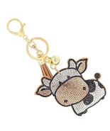 Bling Crystal Black White Cow Tassel Keychain Bag Charm - $18.82 CAD