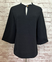 Vintage 1970&#39;s Black Poly Textured Tunic Blouse Shellmaster *Chest 38* - £30.50 GBP