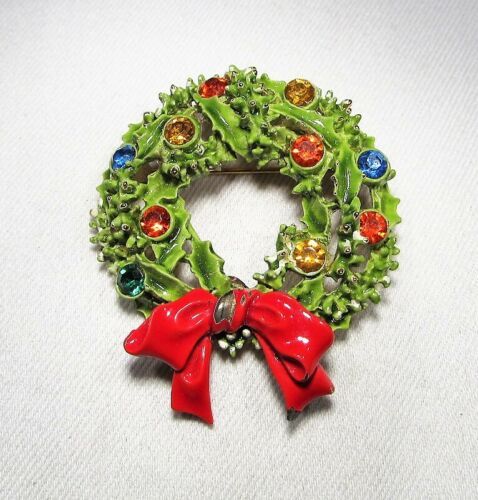 Primary image for Vintage ART Arthur Pepper Signed Multi Stone Christmas Wreath Brooch Pin C3072