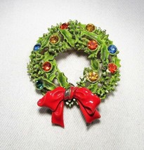 Vintage ART Arthur Pepper Signed Multi Stone Christmas Wreath Brooch Pin C3072 - £20.39 GBP