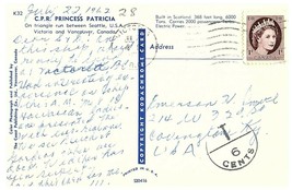 CPR Princess Patricia BC Canada Seattle Victoria Vancouver Posted Postcard 1962 - £14.03 GBP