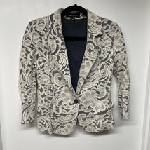 Monteau Floral Lace Cream Navy Blue Blazer Jacket Womens Size Medium Career - $9.90