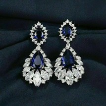 1CT Pear Cut Simulated Blue Sapphire Diamond Drop Earrings 14K White Gold Plated - £82.53 GBP