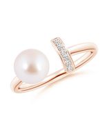 ANGARA Akoya Pearl Bar Ring in 14K Solid Gold (Grade: AAA | 7mm Pearl) - $917.10