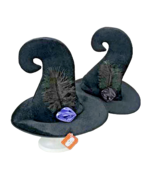 Unique Funky CURLED BLACK VELVET WICKED WITCH HAT Feather Flower Rose-AD... - $16.85 CAD