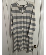 Lane Bryant White Gray Stripe Long Sleeve Comfort Night Gown Dress Top S... - $663.22 MXN