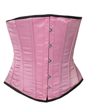 Under the breast pink satin corset with steel frame heavy spiral cord - £32.29 GBP+