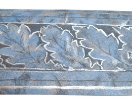 Wallpaper Border Blue Loose Leaf Leaves Silver Stripe Navy Background EH10039 - £11.69 GBP