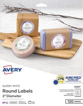Avery Print-to-The-Edge Round Labels, 2&quot;, Glossy White, Pack of 120 (22807) - £15.57 GBP