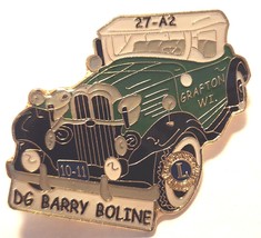 Lions Club Pin Grafton WI DG Barry Boline Old Fashion Car 1 1/2 Inches Tall - €9,54 EUR
