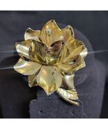 Vintage Park Lane Brushed Gold Tone Brooch Pin Large Flower 3" Aurora Cr... - $15.98
