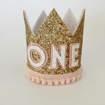 Gold and Pink First Birthday Crown for Kids - £15.98 GBP