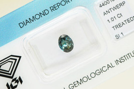 Oval Diamond Green Blue 1.01 Carat Fancy Enhanced Color Loose SI1 IGI Certified - £1,096.58 GBP