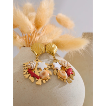 Coastal Gold Plated Stainless Steel  Seashell Drop Earrings with Natural Shells - $24.95