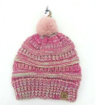 Kids Gilrs Multicolor Knit Beanie Hat With Fur Pom Pom Unicorn Soft Stretch #Z F - £12.77 GBP