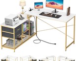L-Shaped Long Home Office Desk, Study Writing Desk, Gaming Desk, And Power - $129.99