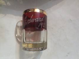 Vintage 1923 Ruby Glass Gold Trim marked EDWARD Cup 3&quot; tall - $7.69