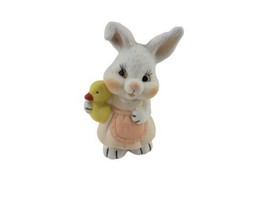 Vintage Small Porcelain Bunny Rabbit w Pink Apron Duck Easter Spring Figure  - £8.83 GBP