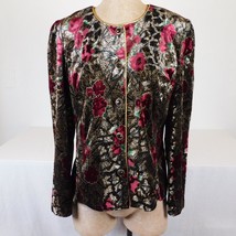 R&amp;K Evening Women Black Cranberry Gold Velvety Metallic Thread Jacket Si... - £13.88 GBP