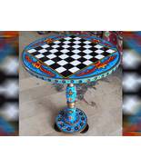 Round Coffee Table With Chess Field For Game. Handpainted Ethnic Style. ... - £240.38 GBP