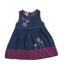 Vintage Oshkosh Denim Dress Embroidered Flowers Purple 2T - £19.02 GBP