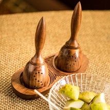 Sheesham Wooden Salt Pepper Set for Dining Table Shakers Set with Tray (40 ML) - £31.64 GBP
