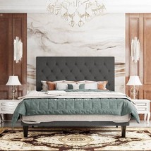 King Size Adjustable Height Grey Linen Tufted Low Profile Platform Bed - $9,151.02 MXN