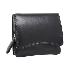 DR412 Women&#39;s Small Trifold Leather Purse Black - £19.87 GBP