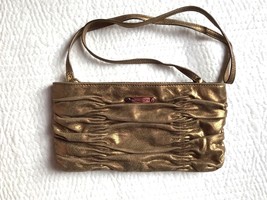 Michael Kors Gold Ruched Leather Webster Shoulder Bag Wristlet Clutch Purse - £27.37 GBP