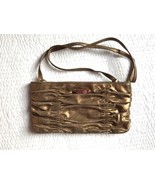 Michael Kors Gold Ruched Leather Webster Shoulder Bag Wristlet Clutch Purse - $34.99