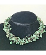 Handmade Green Chunky Quartz Glass Stone Beads Stretchy Wire Necklace Ch... - £23.83 GBP