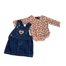 John Deere Girls Infant Baby Size 3 6 months 2 pc set outfit bib overall dress j - £11.83 GBP