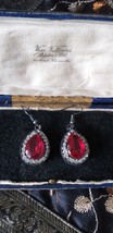 Antique Vintage Victorian 1860-s Large Silver Garnet and Zircons Earrings - £109.60 GBP