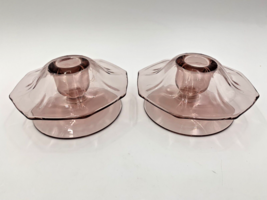 FOSTORIA GLASS CO. FAIRFAX ORCHID #2375 2-1/2&quot; TALL MUSHROOM CANDLE HOLDERS - $37.95