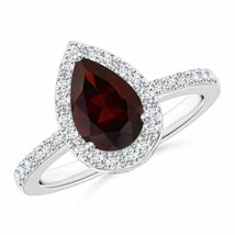 ANGARA Natural 1.86 Ct Pear Garnet Ring with Diamond Halo in 14K Solid Gold - £723.61 GBP