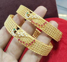 Gold plated Bracelet 2 pcs Bangles Indian Style Size 2.8 2.6 2.4 Jewelry Set - £15.14 GBP