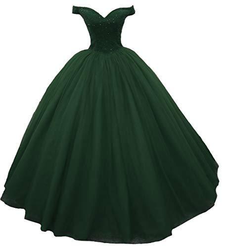 Off The Shoulder Heavy Beaded Ball Gown Prom Evening Dress Emerald Green US 12