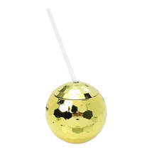 Plastic Straw Water Cup Disco Ball Shape Cup(Gold) - £3.94 GBP