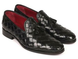 Paul Parkman Mens Shoes Loafers Black Braided Tassel Slip-On Handmade 6623-BLK - £358.90 GBP